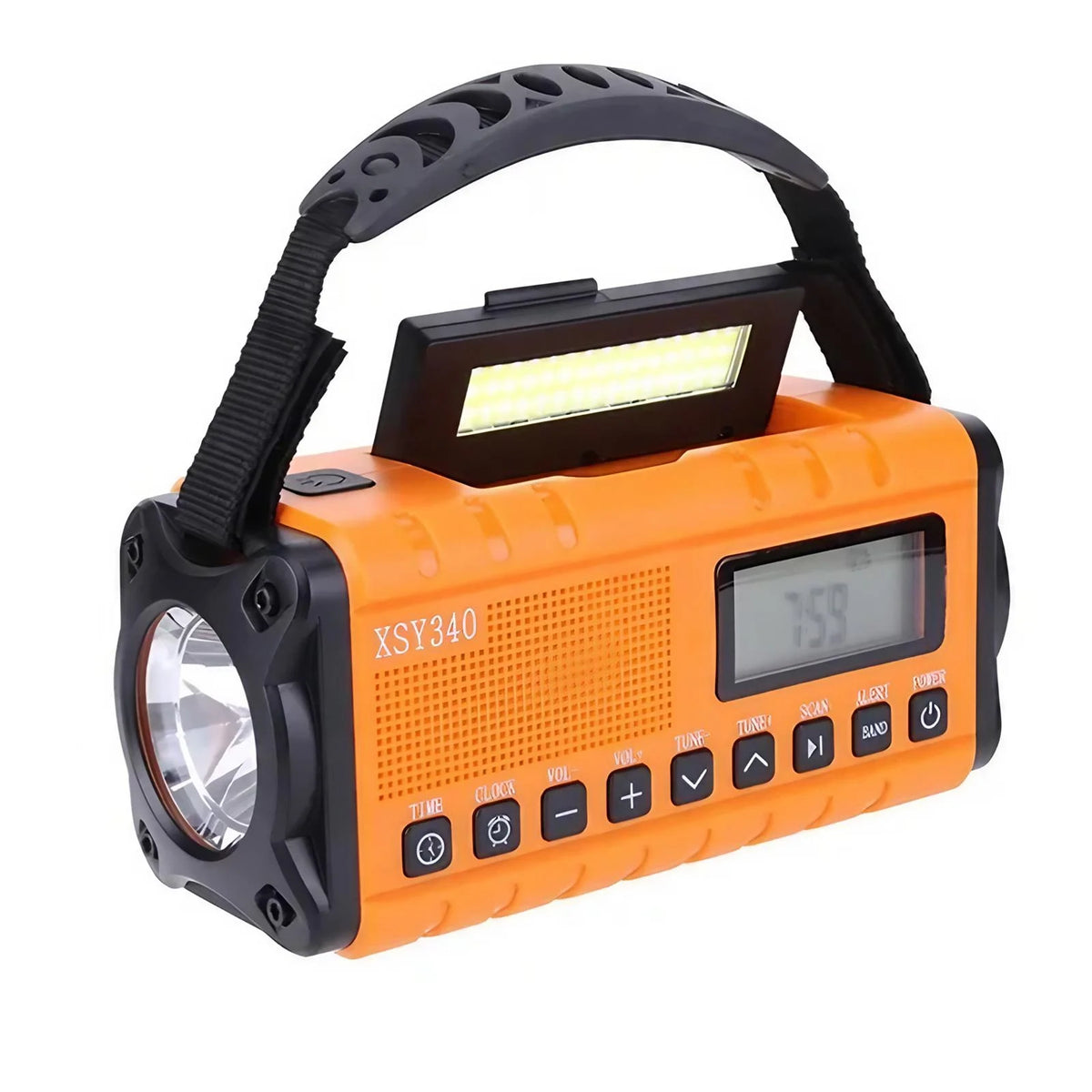 Emergency Radio - Hand Crank & Solar Powered - 10,000mAh Power Bank with LCD Clock