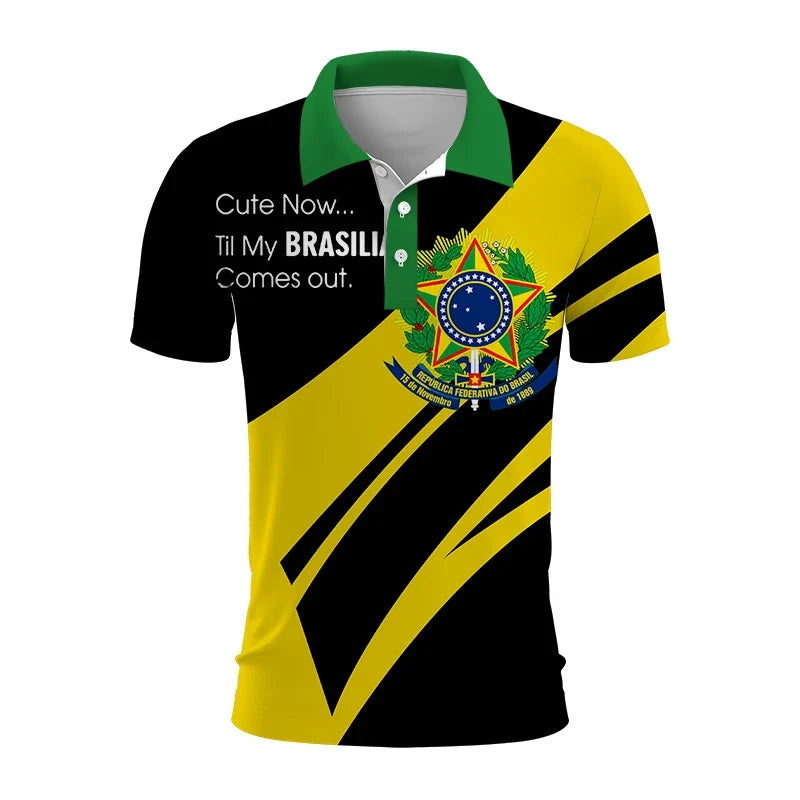 Brazil Emblem 3D Polo Shirt: Casual Elegance with Modern Identity