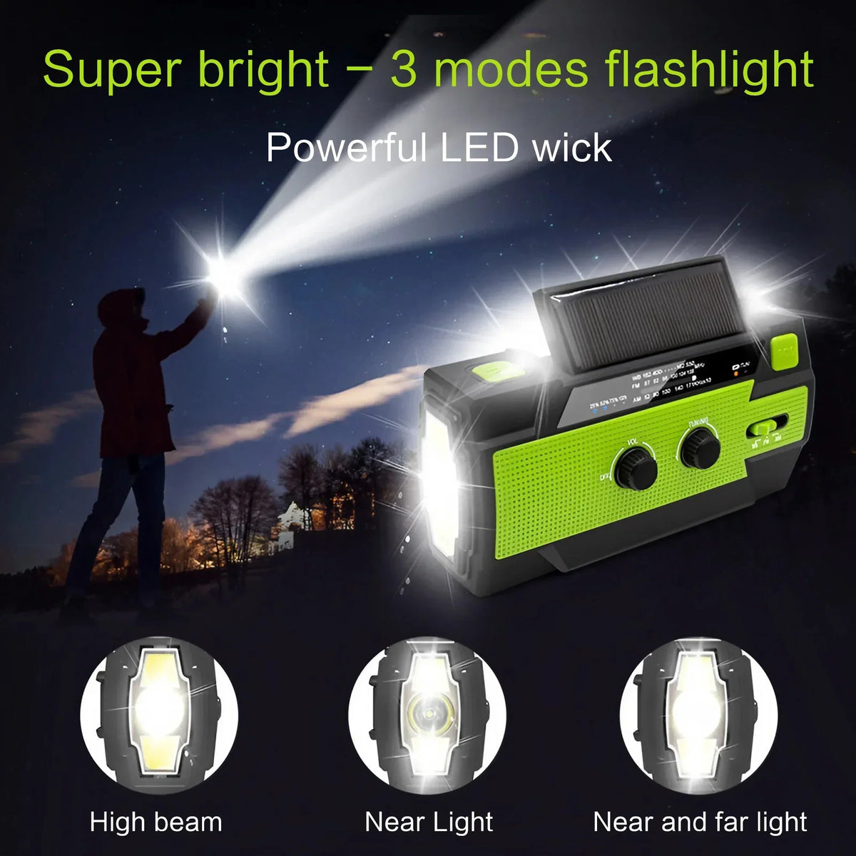 Disaster Prevention Emergency Flashlight Radio Solar Hand Crank Rechargeable Multifunctional LED Reading Light