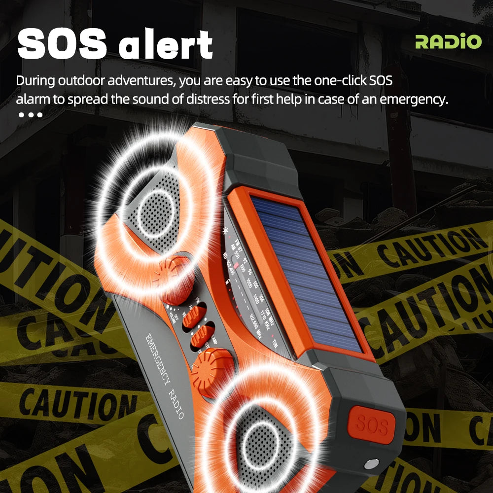 Solar Emergency Radio - Hand Crank & Solar Powered - 10,000mAh Phone Charger & Flashlight