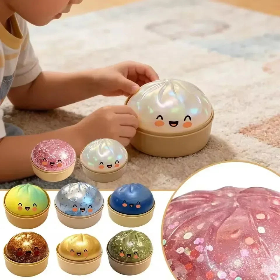Dumpling Squishy Toy – Slow Rise Stress Relief Squeeze | Steamer Cage Design | 12 Collectible Styles
