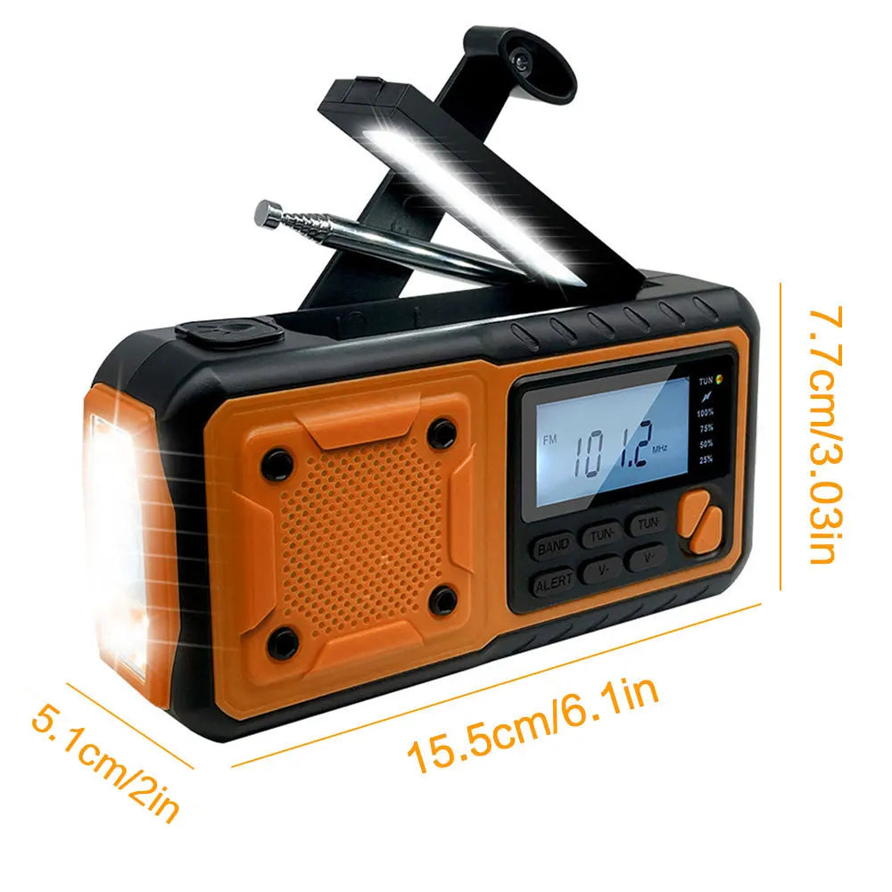 4000mAh Emergency Solar Radio with Hand Crank — AM/FM Weather Radio, LED Reading Light & Phone Charger
