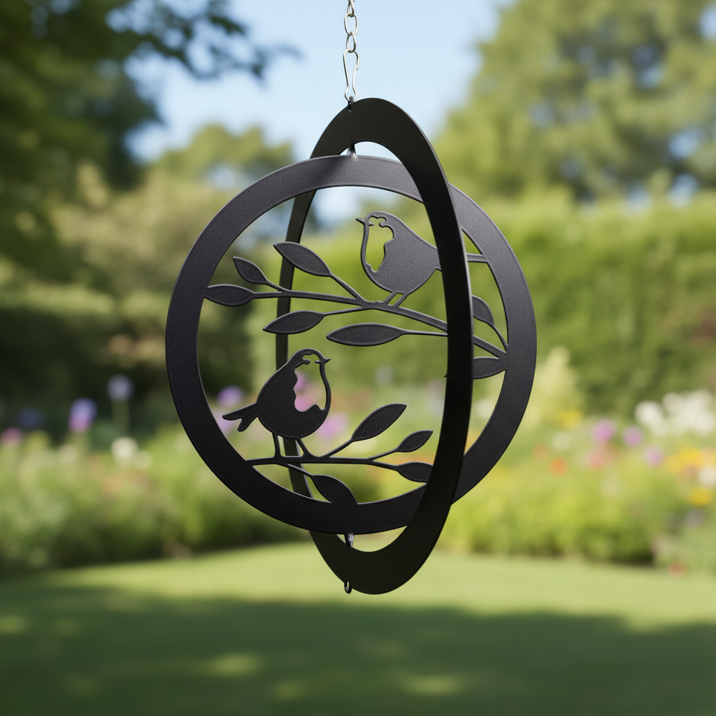 Two Robins Hanging Silhouette Orbit Spinner