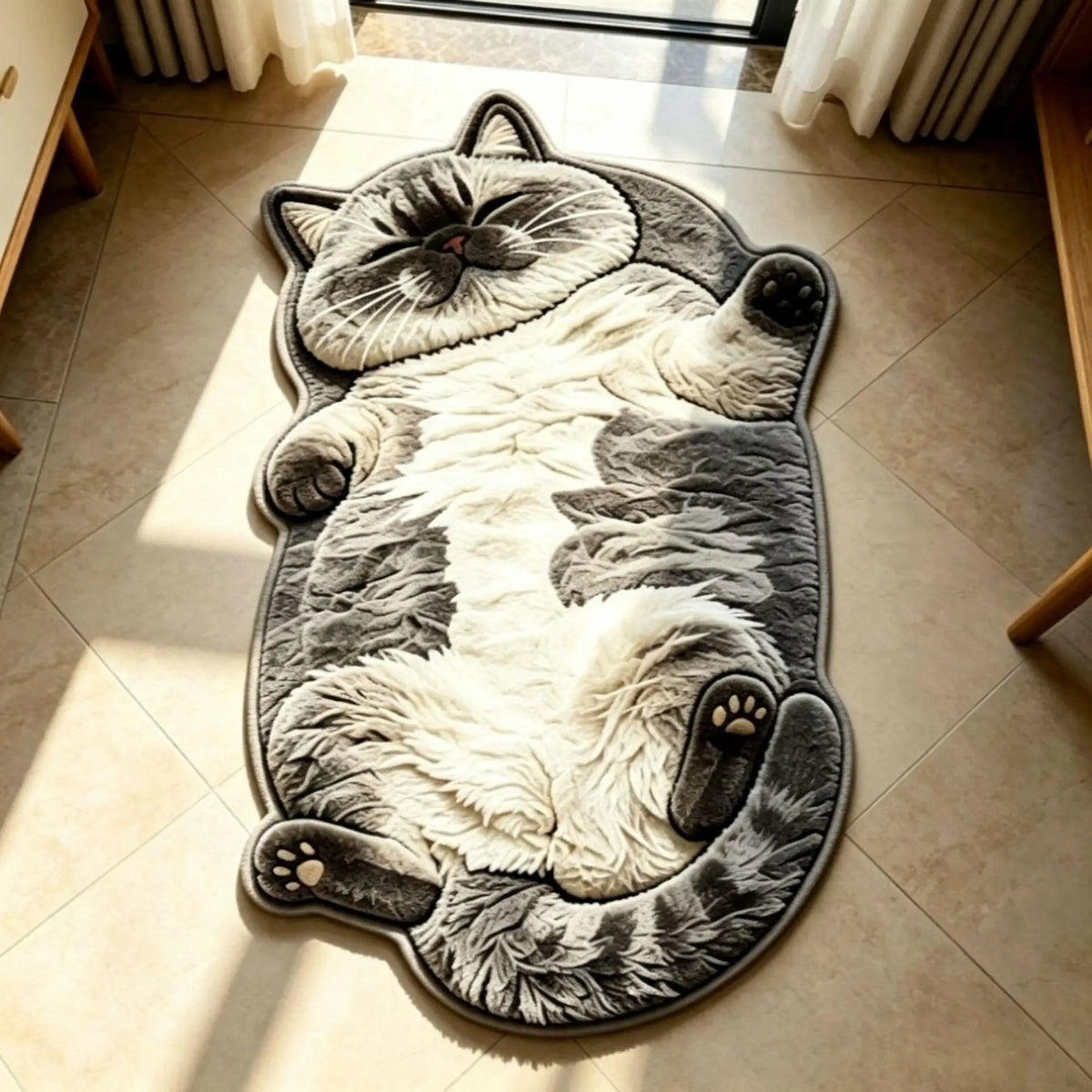 Chubby Tabby Cat Shaped Rug