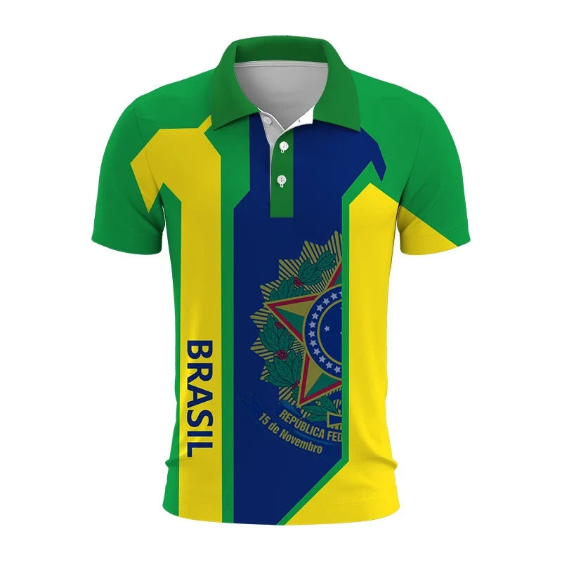 Brazil Emblem 3D Polo Shirt: Casual Elegance with Modern Identity