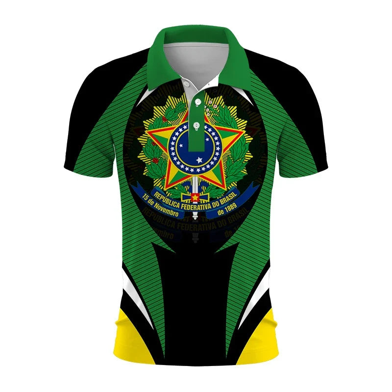 Brazil Emblem 3D Polo Shirt: Casual Elegance with Modern Identity