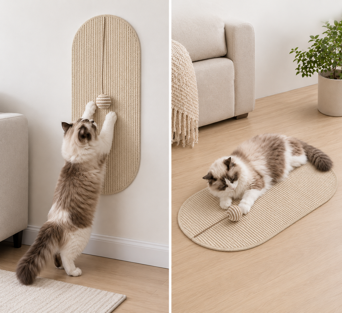 Nordspur | Scratchly Wall-Mounted Sisal Scratching Panel With Toy