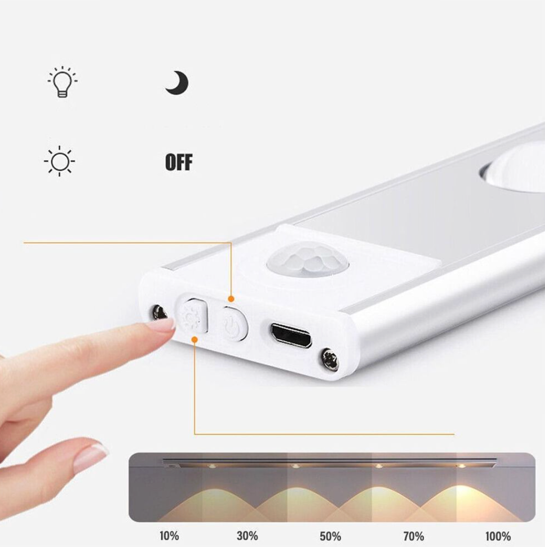 LED Under-Cabinet Light for Kitchen with Motion Sensor – Cordless, Rechargeable Battery & Dimmable