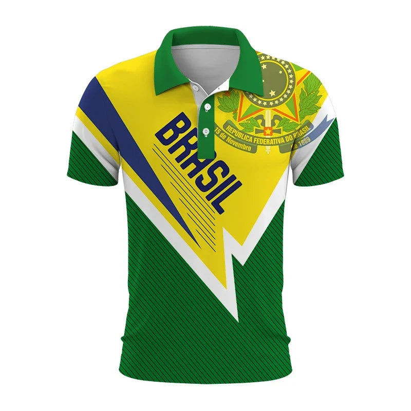 Brazil Emblem 3D Polo Shirt: Casual Elegance with Modern Identity