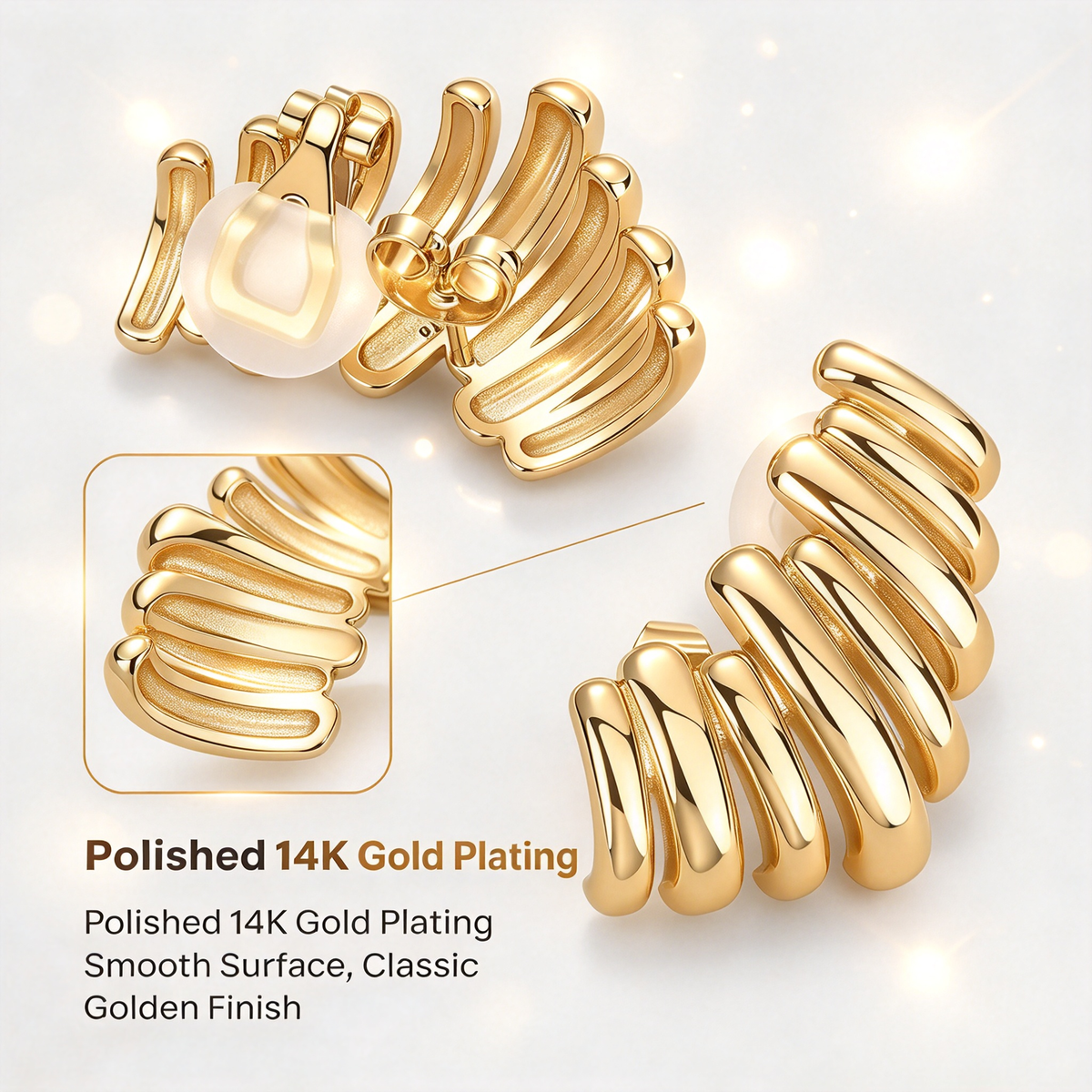 14K Gold Plated Statement Climber Stud Earrings for Women