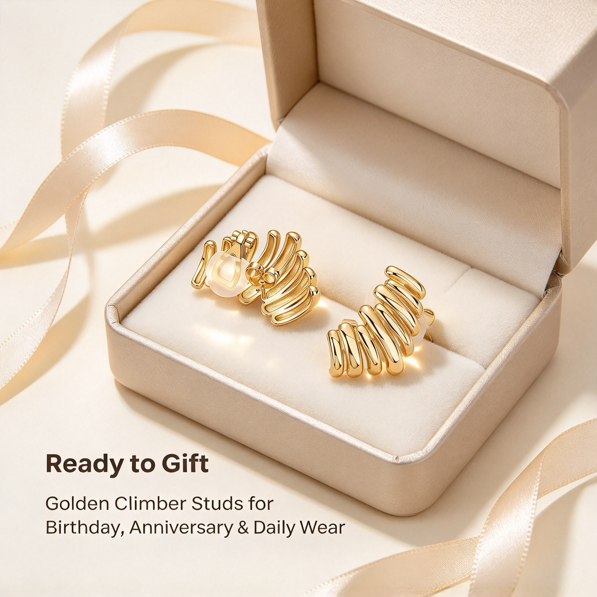 14K Gold Plated Statement Climber Stud Earrings for Women