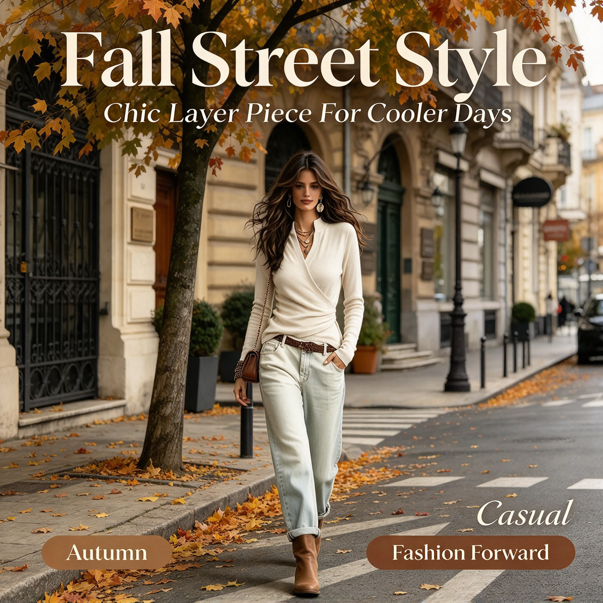 Early Autumn Fake Neck Cross Wrap Sweater for Women