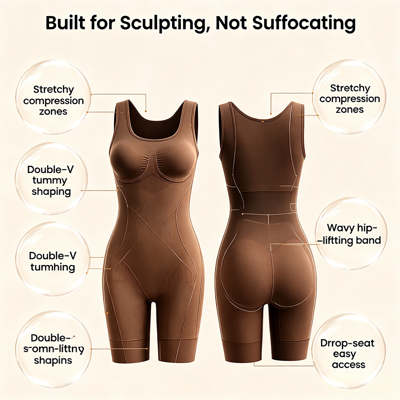 Tummy Control Butt Lifter Faja Bodysuit, Back Support Scrunch Back Open Design
