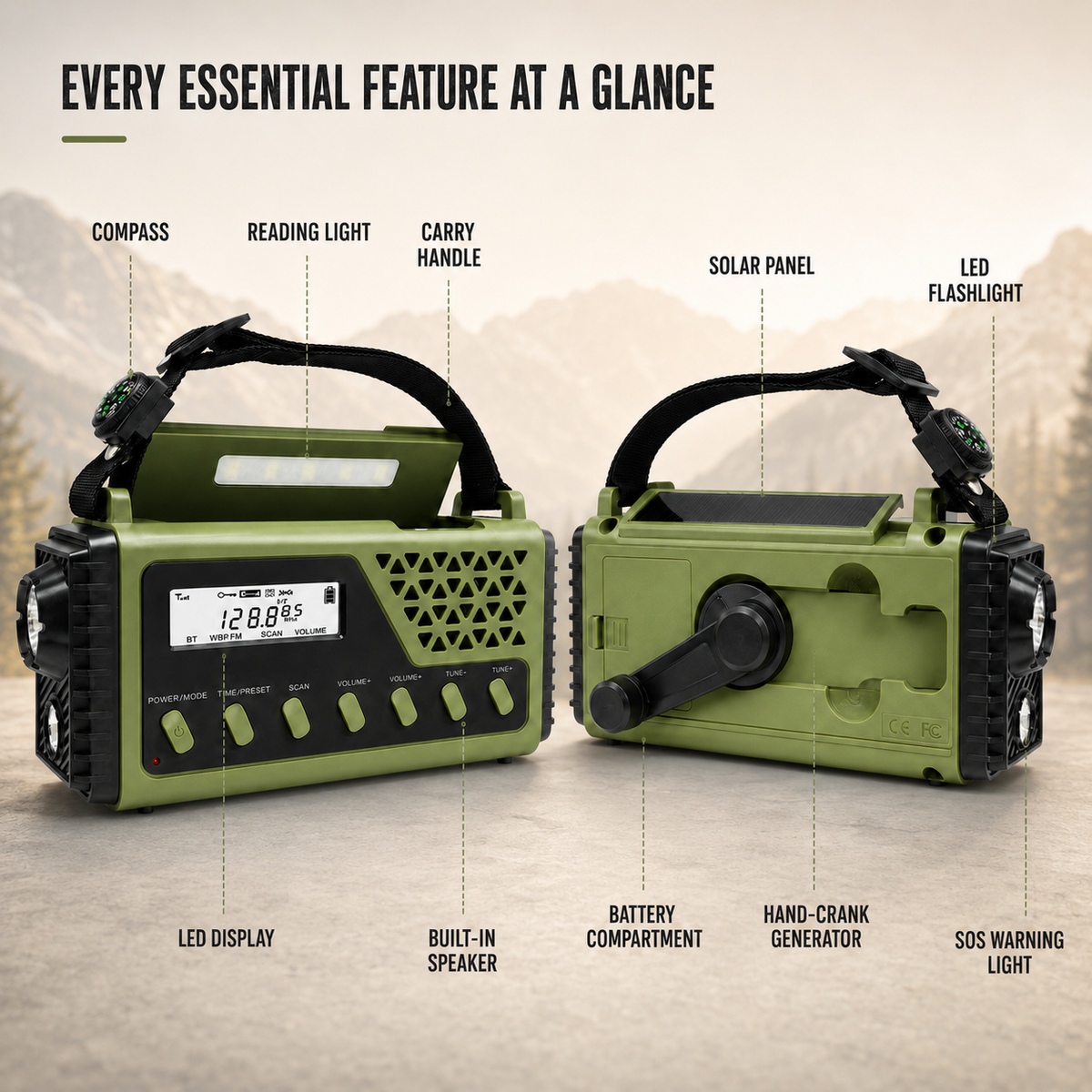 Solar Powered Radio Flashlight Phone Charger