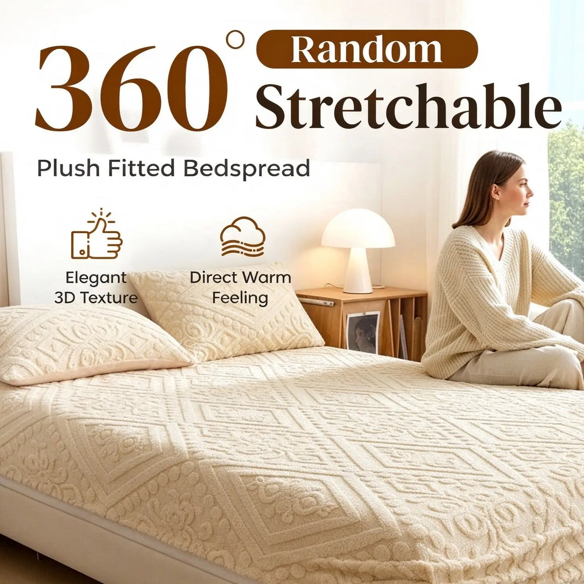 360° All-Around Stretch Plush Knit Fitted Sheet with 2 Pillowcases
