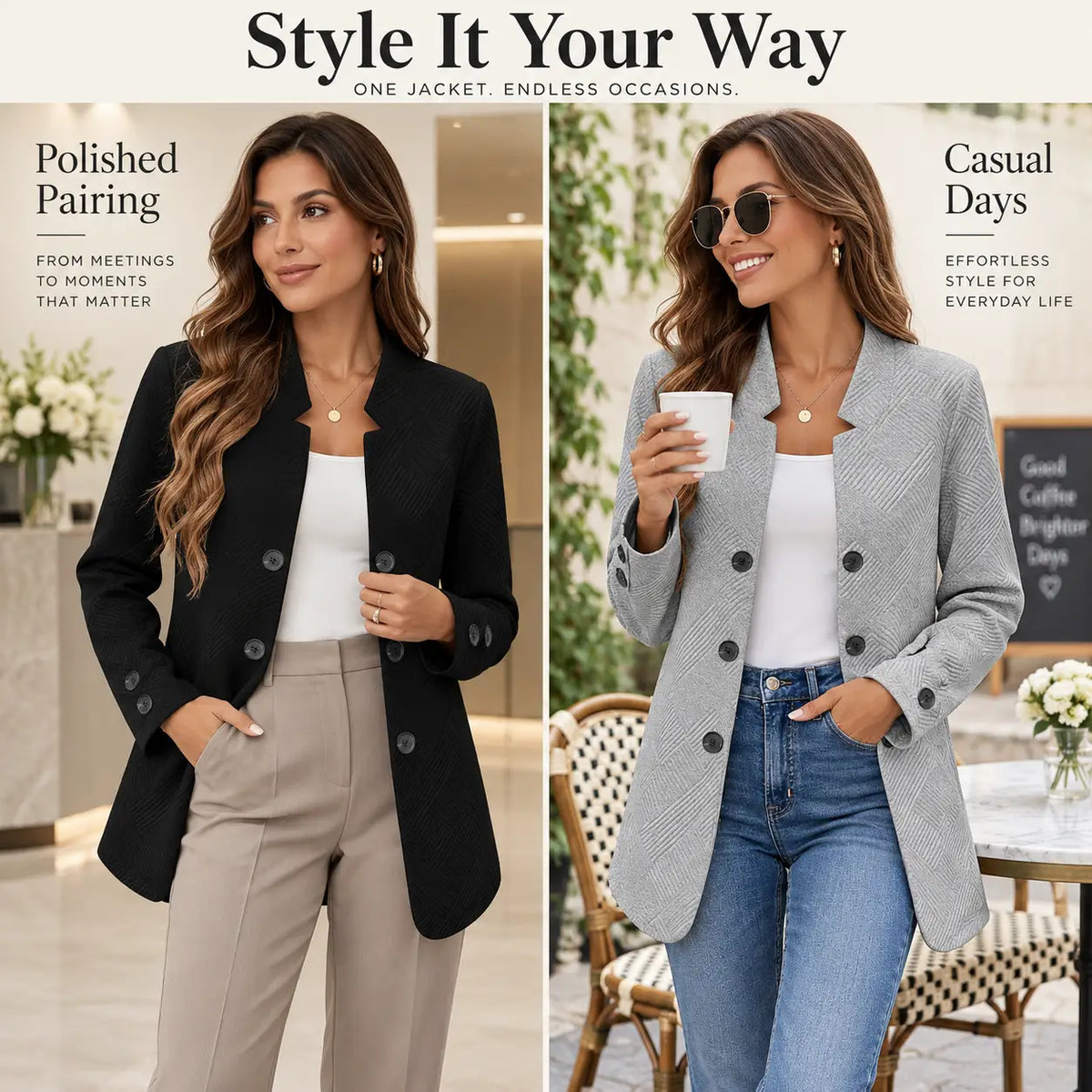 Women's Long Sleeve Blazer Casual Jacket With Pocket