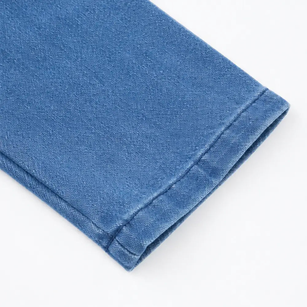 Collarless Soft Denim-Look Button-Down Cardigan