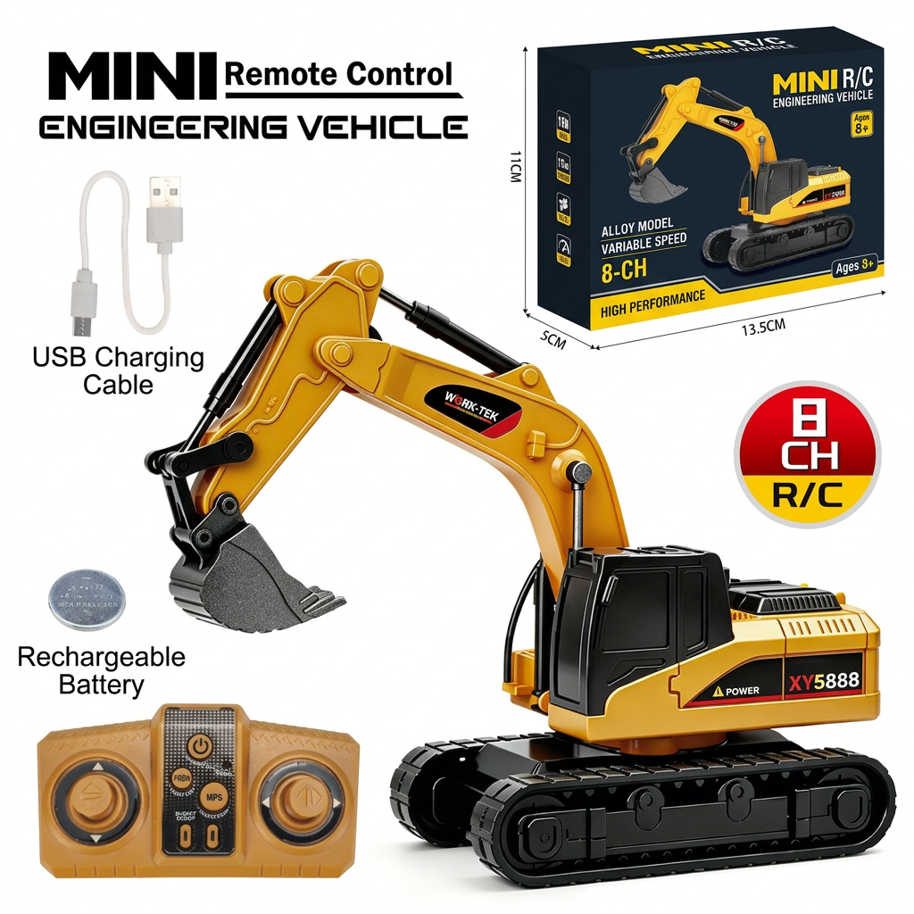 1:64 Scale RC Construction Vehicles – Forklift, Excavator, Dump Truck & Bulldozer