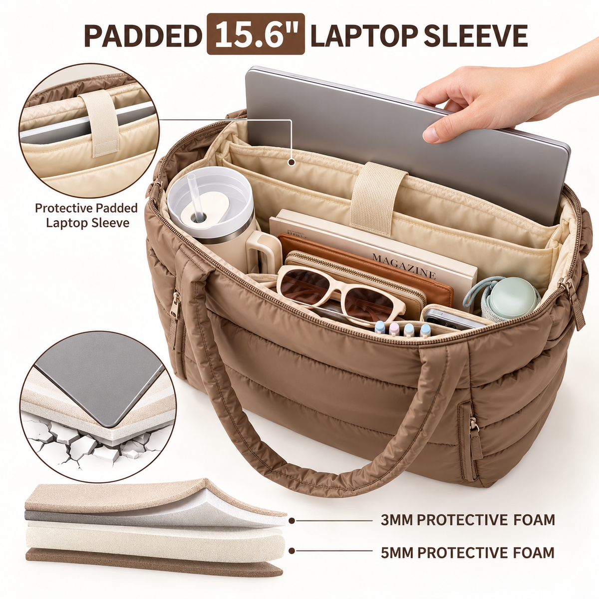 Veskira | Puffer Tote Bag with Side Pockets for Travel Days
