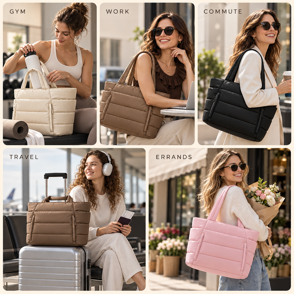 Veskira | Puffer Tote Bag with Side Pockets for Travel Days