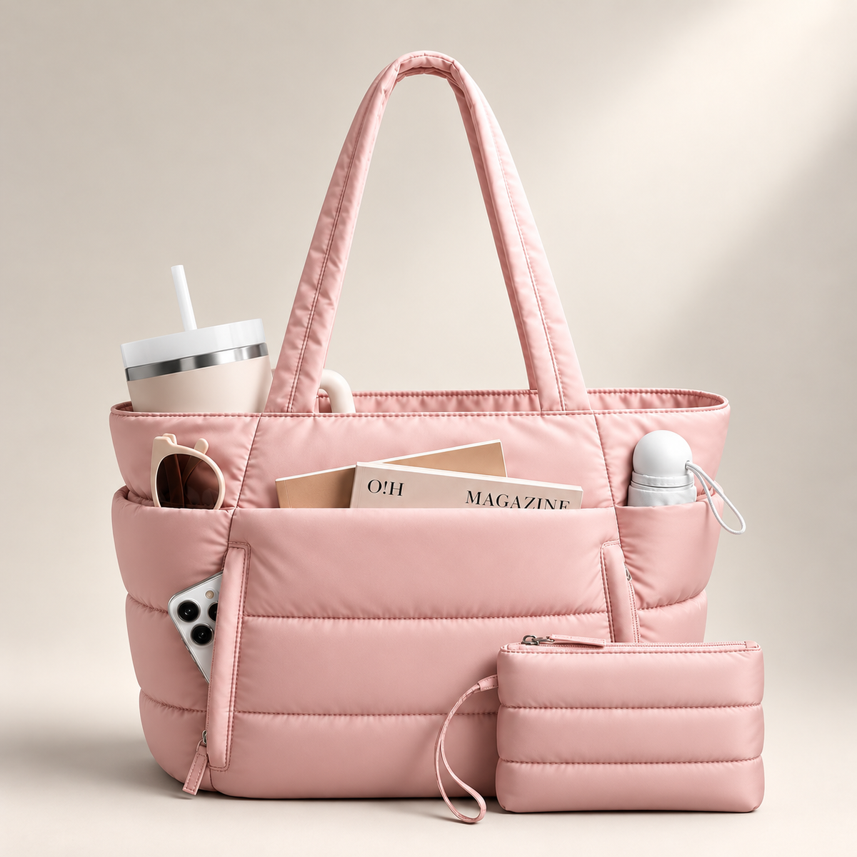 Veskira | Puffer Tote Bag with Side Pockets for Travel Days