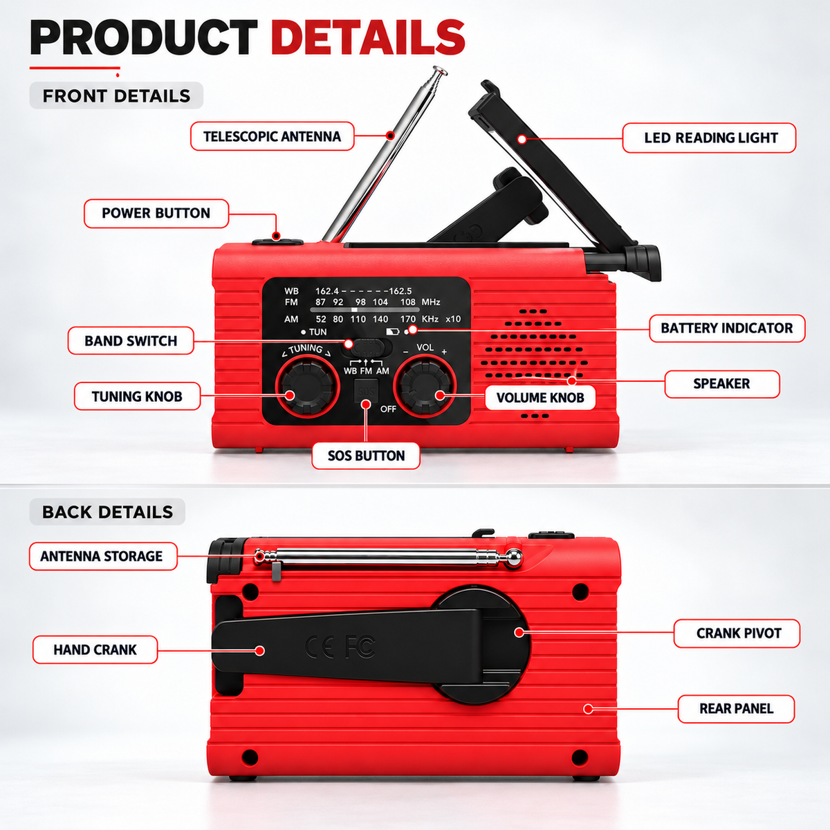 Vexorin | Emergency Torch and Radio Charger with Hand Crank