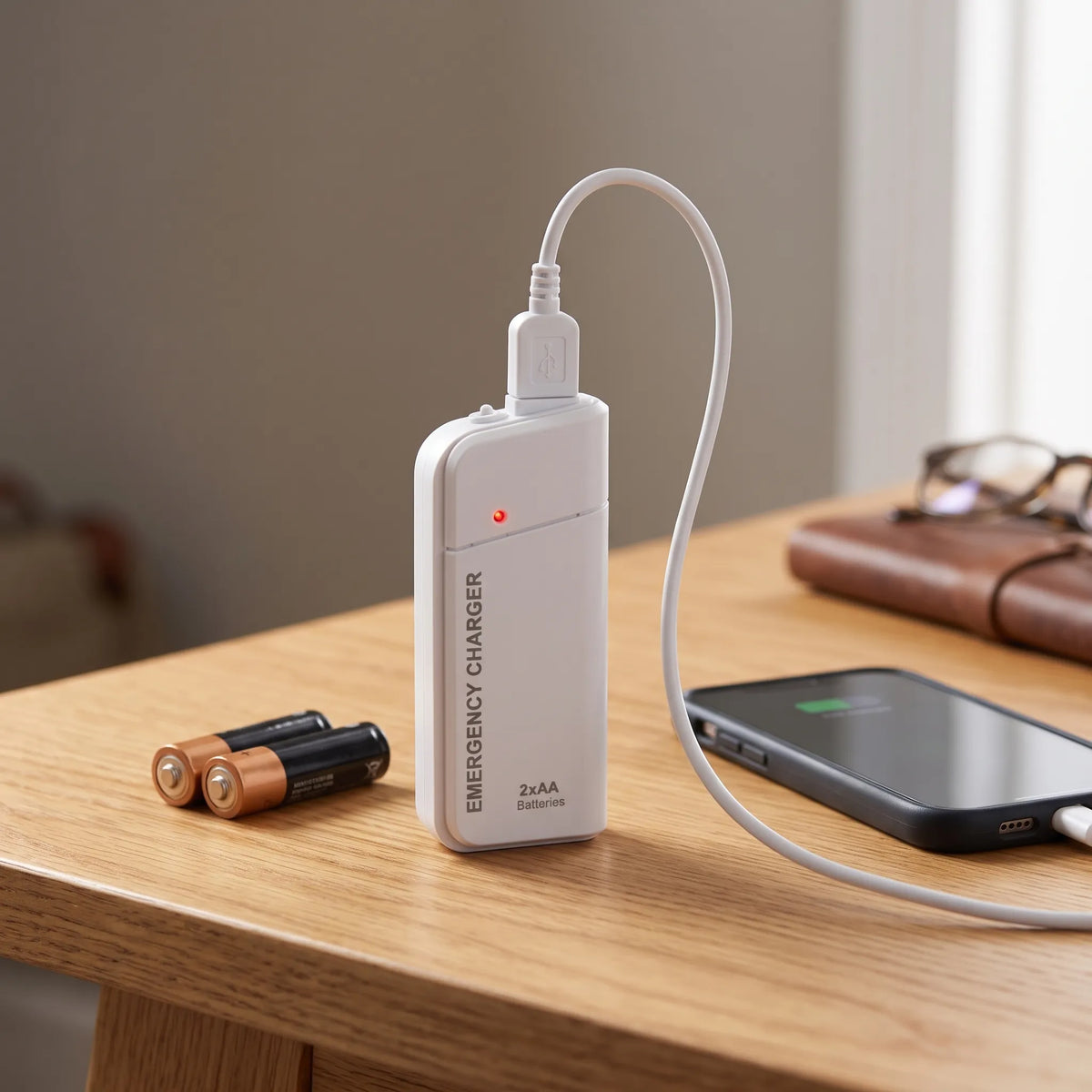 Voltaro | Pocket Emergency Charger with AA Batteries, USB Charging and LED Flashlight, Handy Backup for Travel and Commuting
