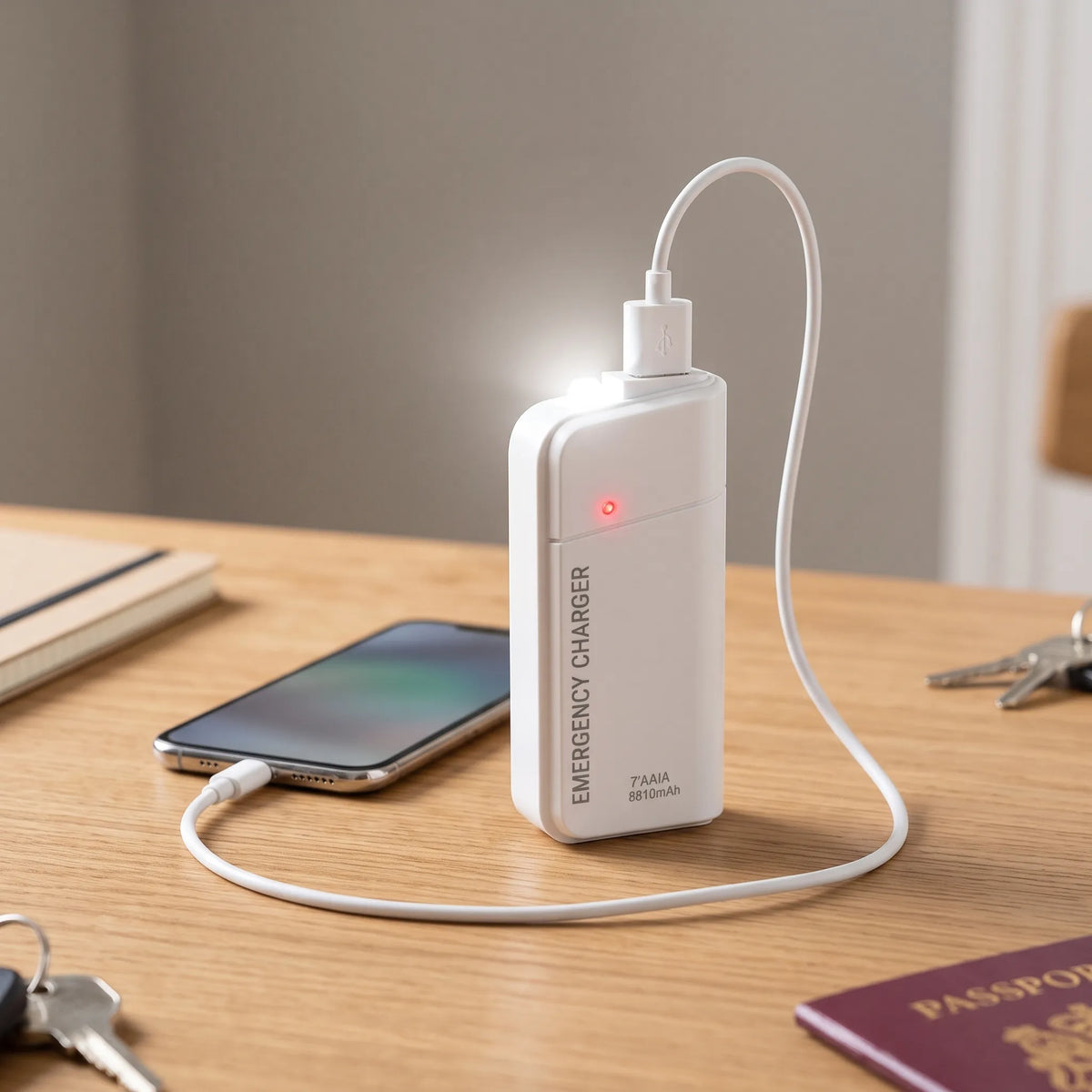 Voltaro | Portable Mobile Phone Charger with 2 AA Batteries, USB Charging, Pocket-Sized with LED Flashlight, Handy for Travel, Commuting and Power Cuts