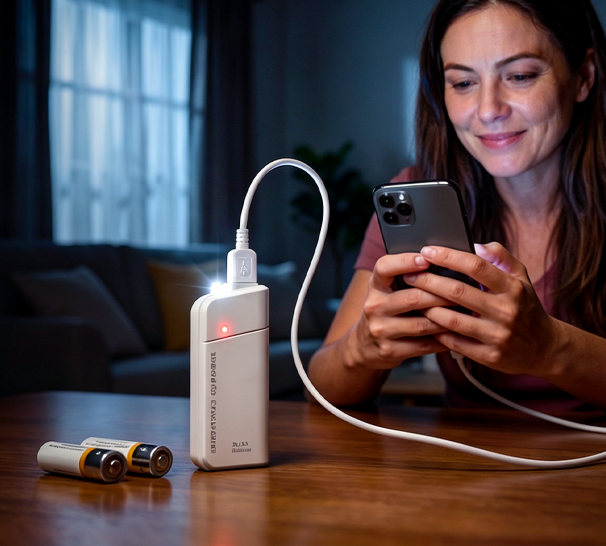 Voltaro | Portable Mobile Phone Charger with 2 AA Batteries, USB Charging, Pocket-Sized with LED Flashlight, Handy for Travel, Commuting and Power Cuts