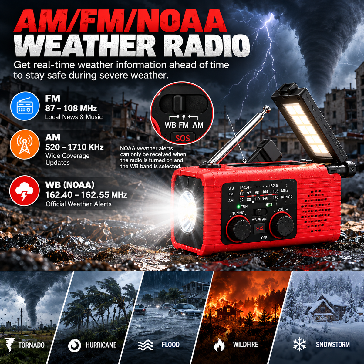 Vorlexa | Multi-Function Hand Crank Emergency Radio Flashlight