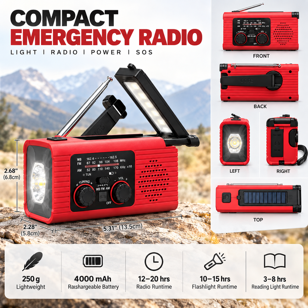 Vorlexa | Multi-Function Hand Crank Emergency Radio Flashlight