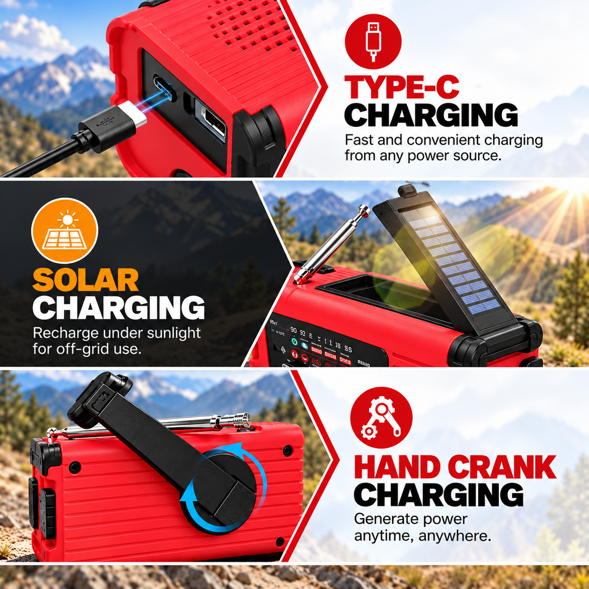 Vorlexa | Multi-Function Hand Crank Emergency Radio Flashlight