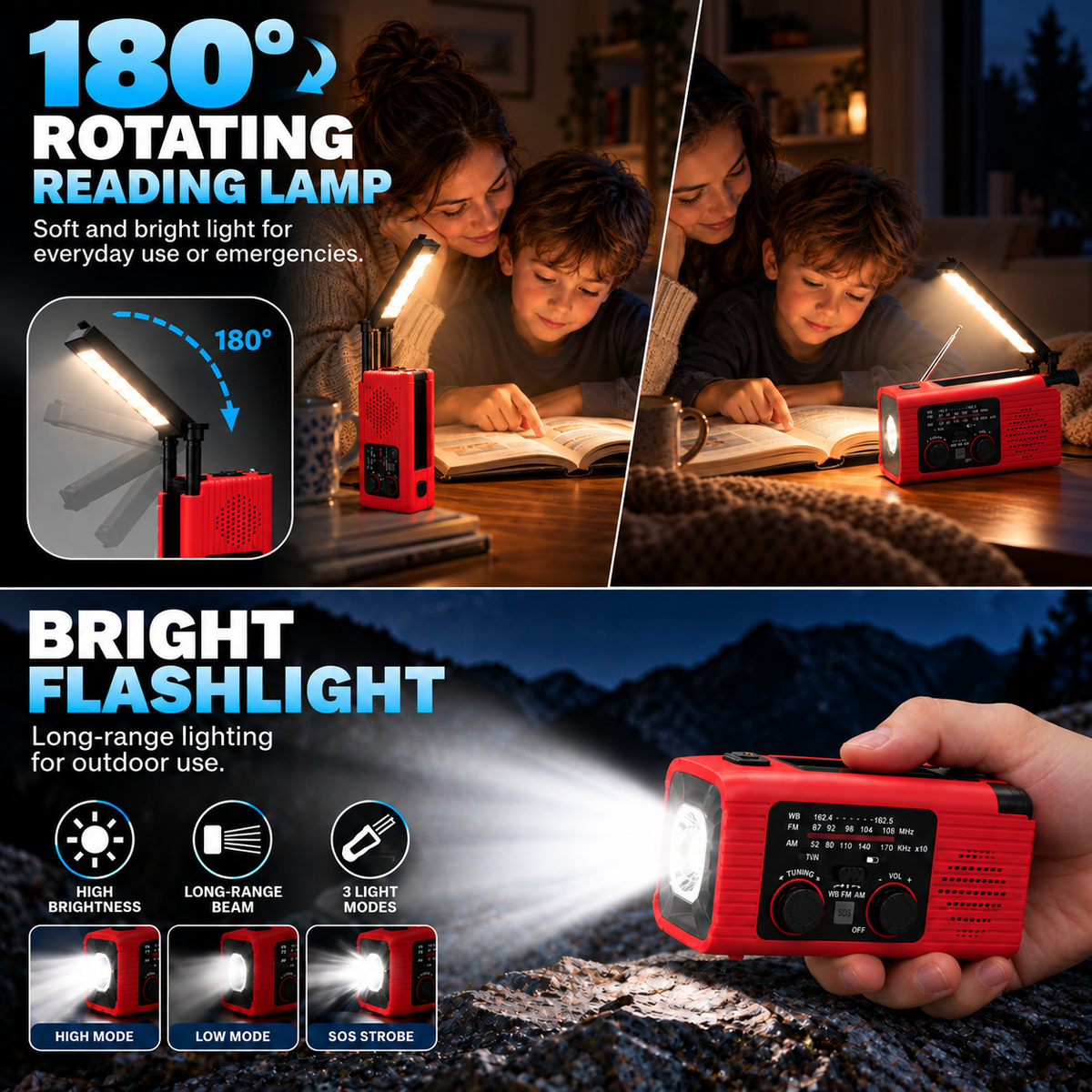 Vorlexa | Multi-Function Hand Crank Emergency Radio Flashlight