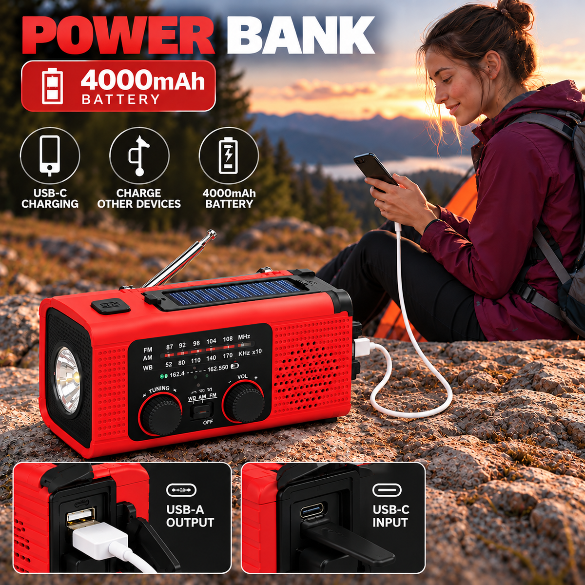 Vorlexa | Multi-Function Hand Crank Emergency Radio Flashlight