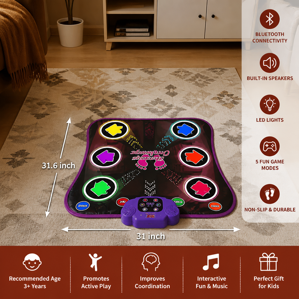Kids' Light-Up Bluetooth Dance Mat with 5 Game Modes