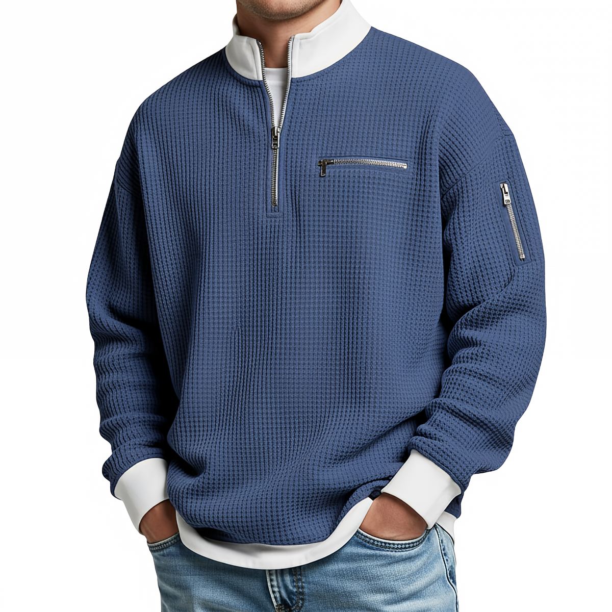 Men's Sweater | Waffle Knit Sweater with Half Zip