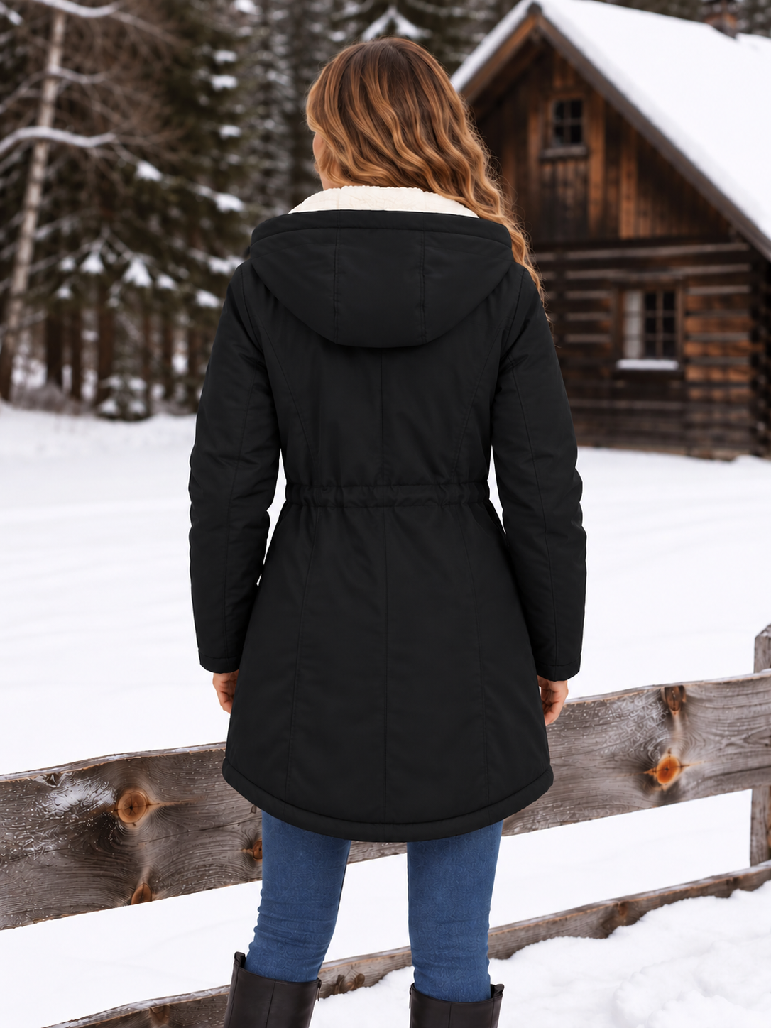Warm Hooded Parka with Sherpa Lining and Drawstring Waist