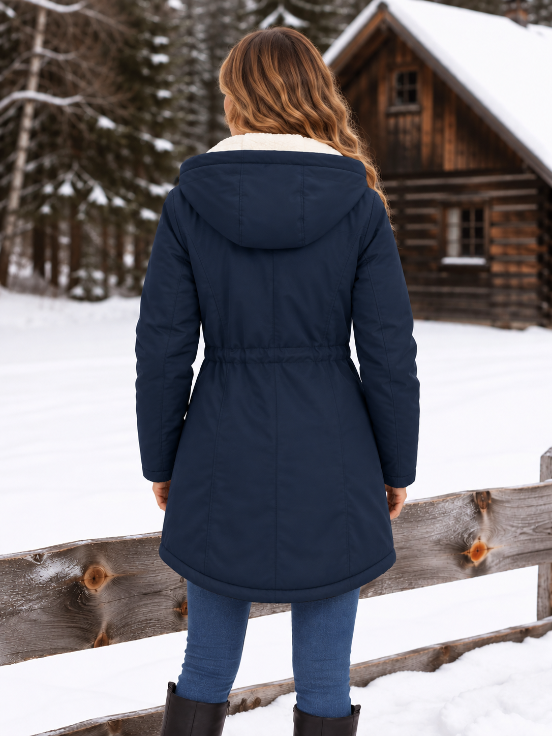 Warm Hooded Parka with Sherpa Lining and Drawstring Waist