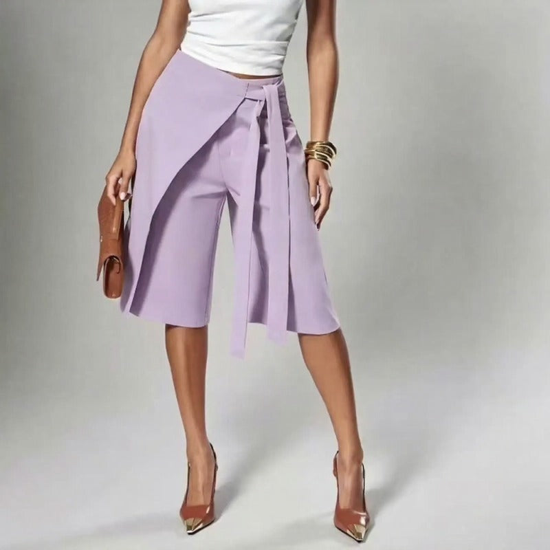 Shorts with Wrap-Over Overlay and Side Tie
