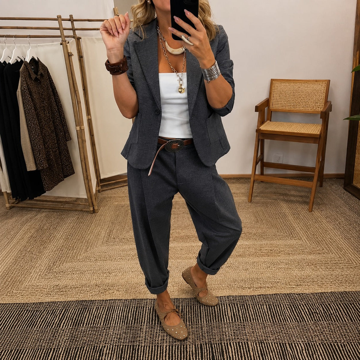 Structured Blazer and Wide-Leg Trousers Set