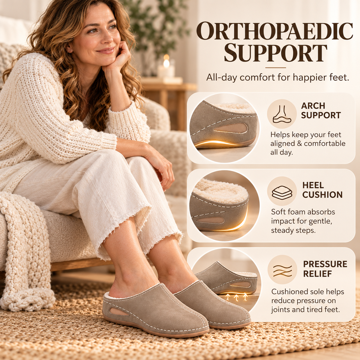 Wolmere | Plush-Lined Orthopaedic Slippers for Chilly Mornings