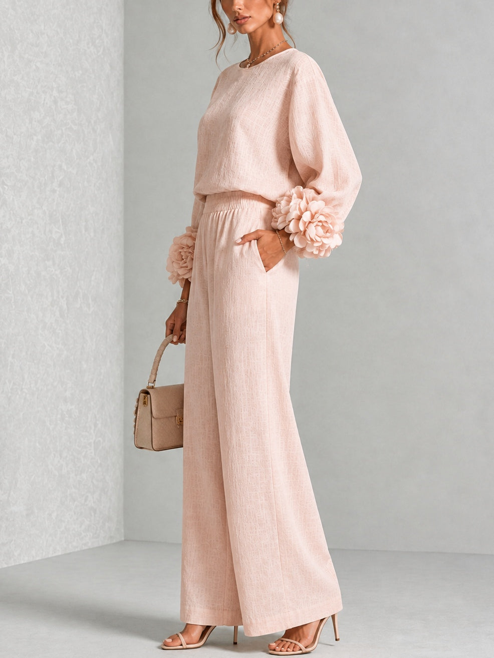Floral-Cuff Two-Piece Set