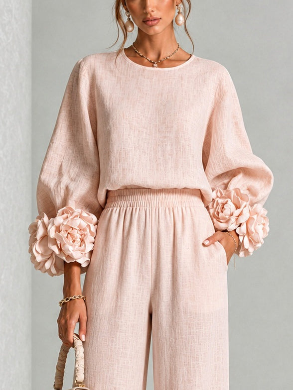 Floral-Cuff Two-Piece Set