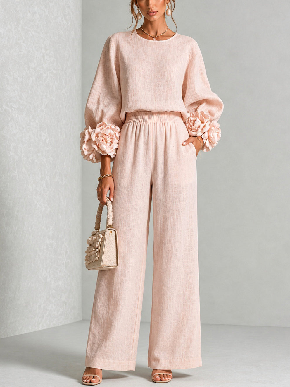 Floral-Cuff Two-Piece Set