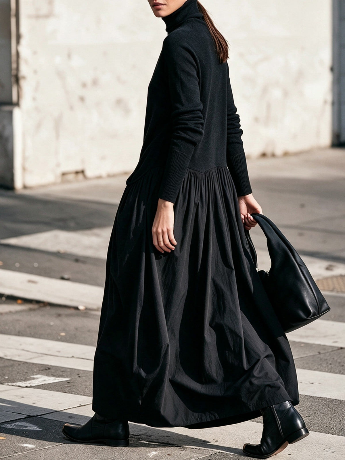 Maxi Oversized Dress with High Collar
