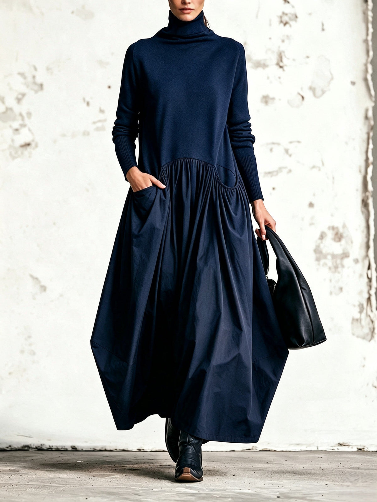 Maxi Oversized Dress with High Collar