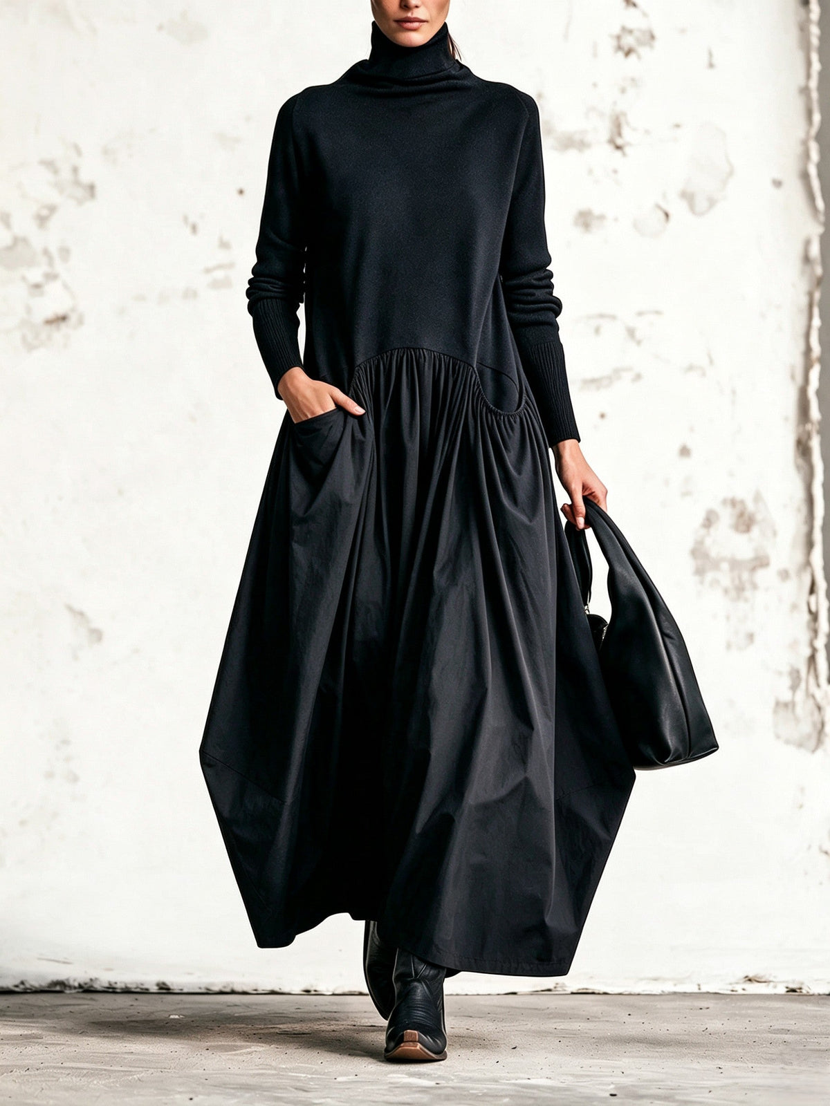 Maxi Oversized Dress with High Collar