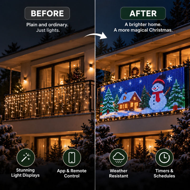 Zentavo | Smart RGBIC Balcony Railing LED Net Lights