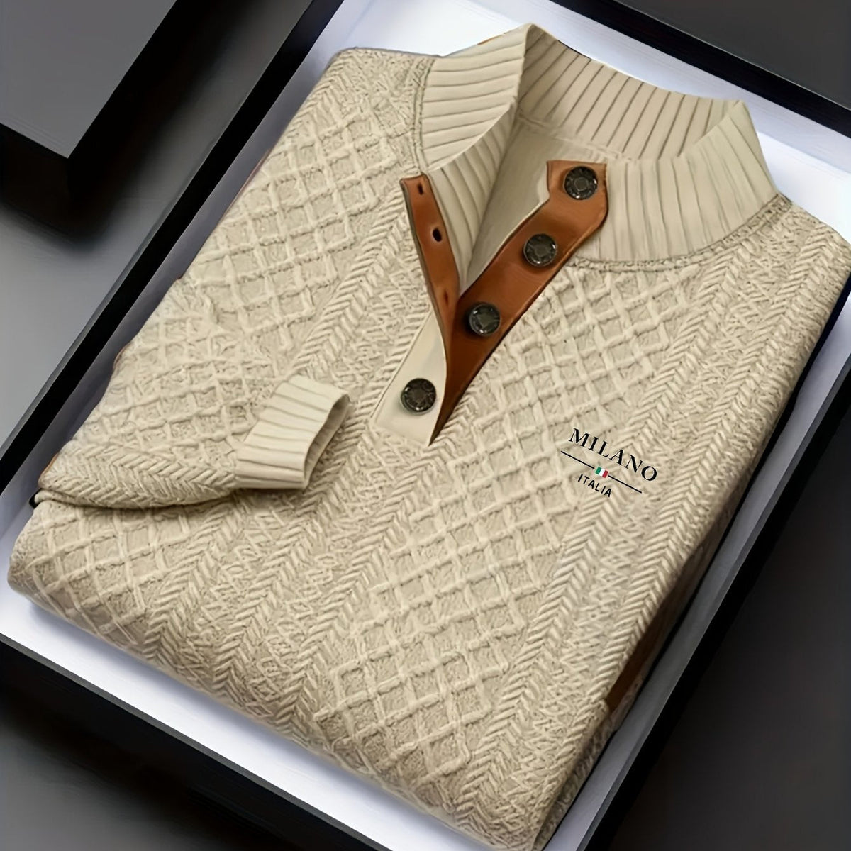 Textured Stand-Collar Pullover