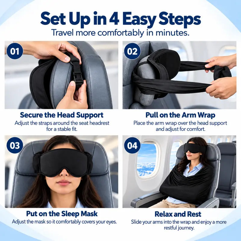 3-in-1 Airplane Sleep Support System - Carry On-Friendly Travel Bedding Accessory Set